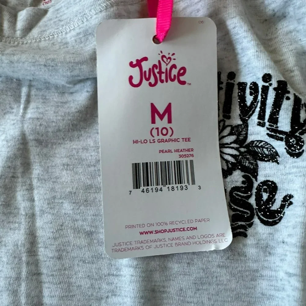 Justice Girls long sleeve glitter graphic tee shirt in gray -M (10)
